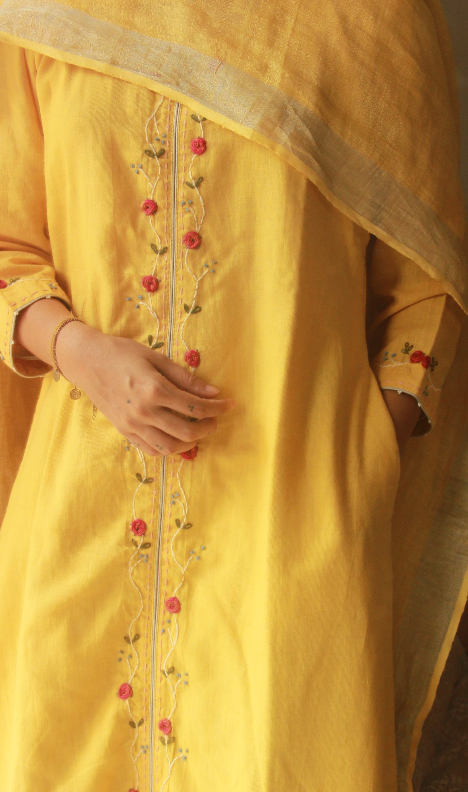 Yellow Linen Cotton Kurta Set - Image 2