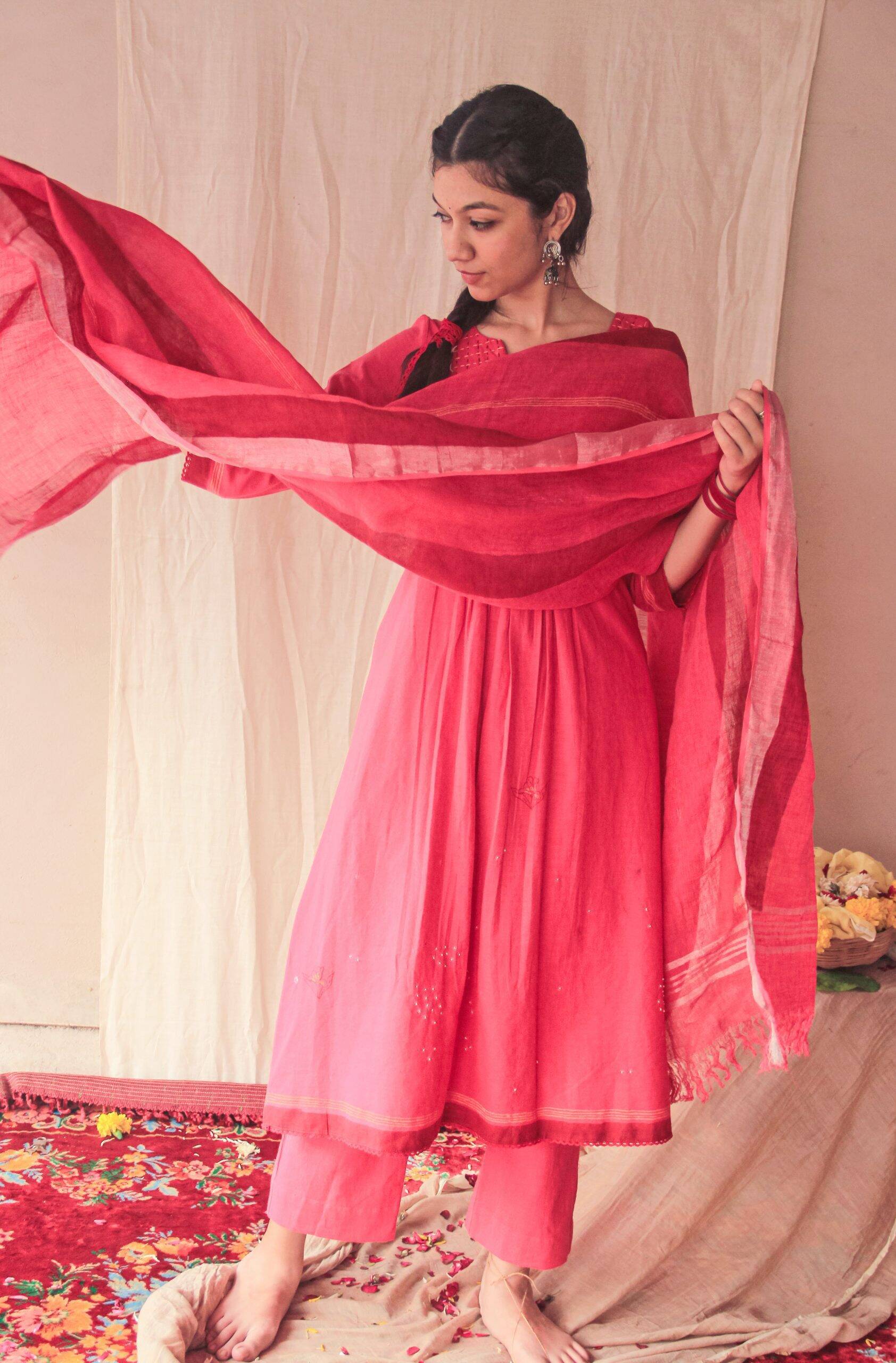 pink kurta set