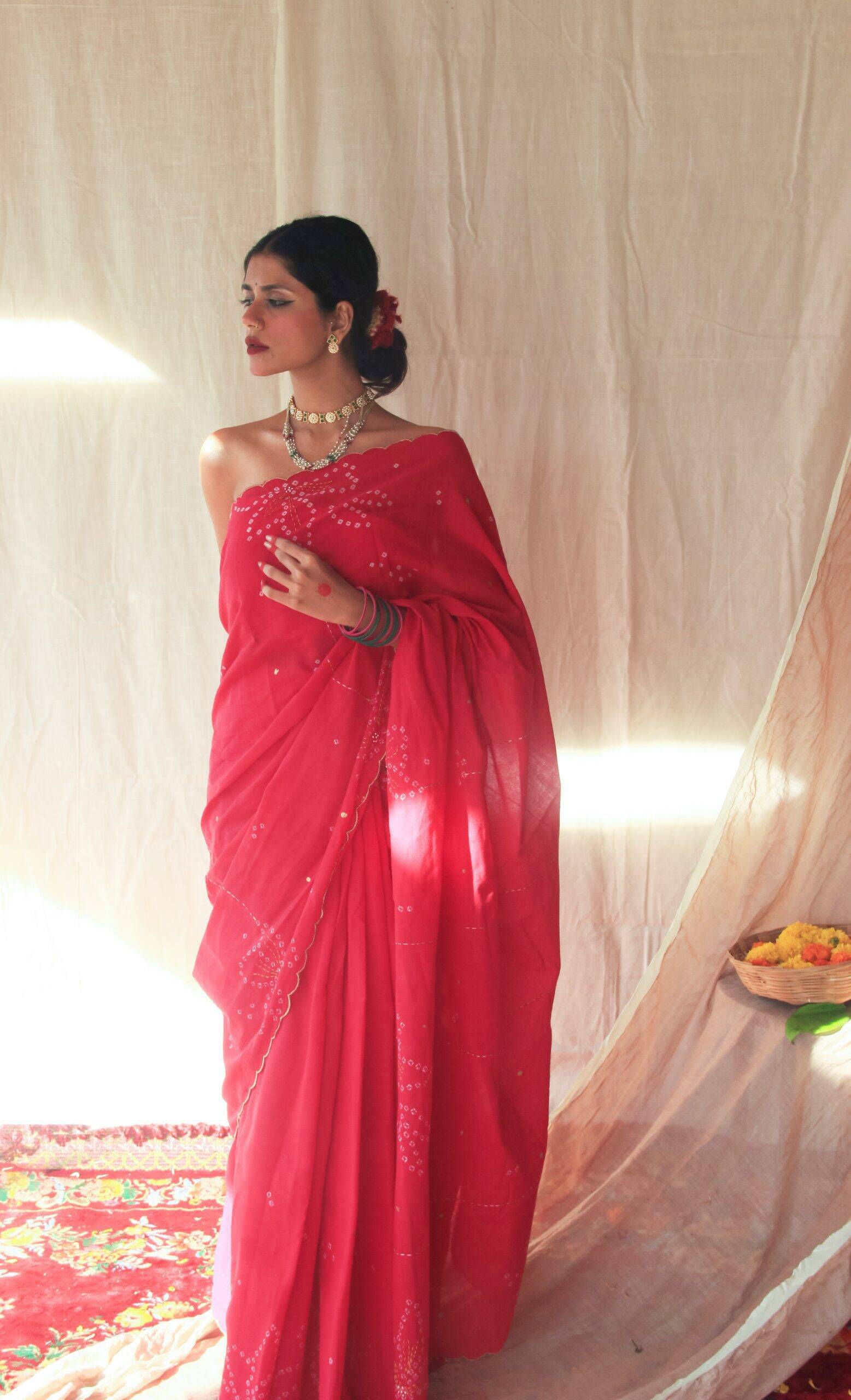 Devi Red Bandhej Saree - Image 2